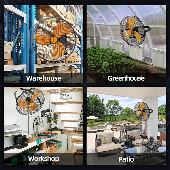 20 Inch Industrial Wall Mount Fan, 4850 CFM High Velocity Metal Wall Fan, 3 Speed, Adjustable Tilt, Commercial Use for Garage, Gym, Covered Patio, Workshop, Greenhouse - UL Listed-PurrikoPets