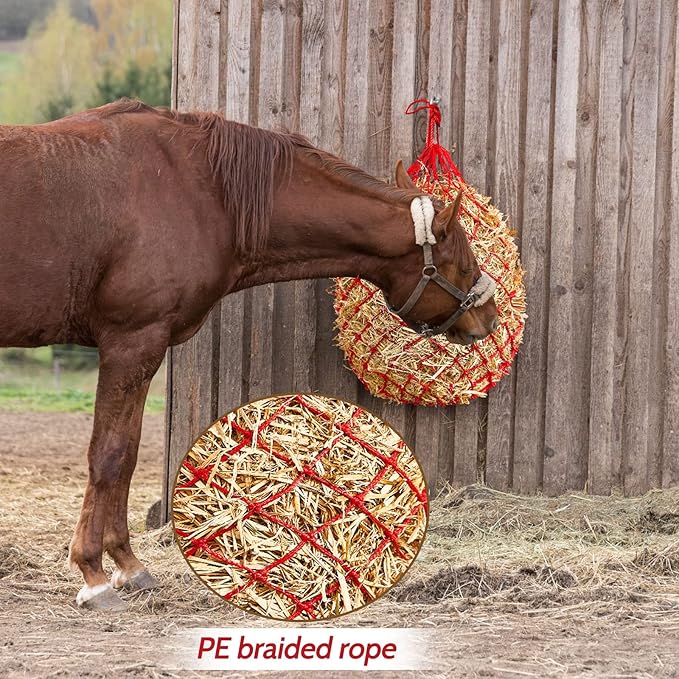 Fabbay 4 Pcs Slow Feed Hay Net Feeder Hay Bag for Horses Slow Feeder 40 Inch Length with 2 Inch Holes Hanging Horse Feed Net for Goat Cattle Equine Stalls Barn Supplies(Red)-PurrikoPets