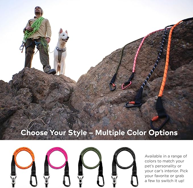 Dog Seat Belt for Car | Universal Dog Car Seatbelt | Durable Reflective Rope with Clip Hook Latch, Buckle and Carabiner- Safe and Secure Pet Safety Restraint (Army Green)-PurrikoPets