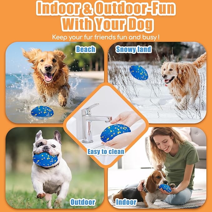 4.72" Indestructible Large Rugby Balls for Aggressive Chewers Durable Olive Bouncy Interactive Football Toy for Dogs Fetch Game Lightweight Floating Outdoor Training, Blue-PurrikoPets