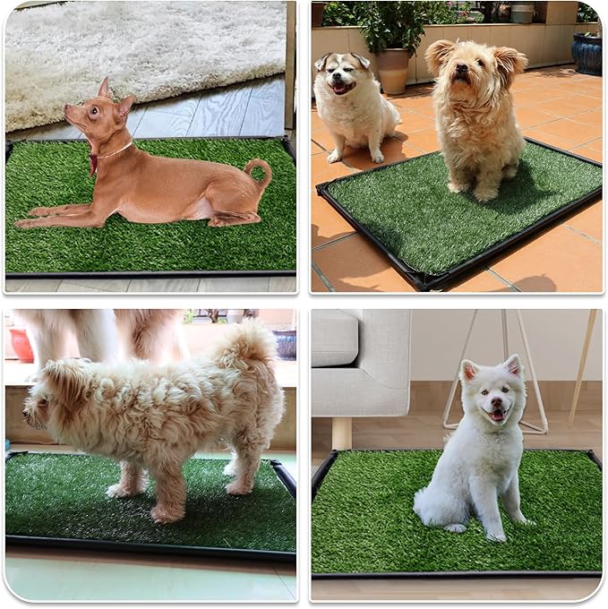 Dog Grass Pad with Tray, 35" X 23" Large Indoor/Outdoor Potty Training Pad, Durable Leak-Proof Tray and Reusable Puppy Grass Pads, Easy Clean Portable Pet Relief System for Small to Medium Dogs-PurrikoPets
