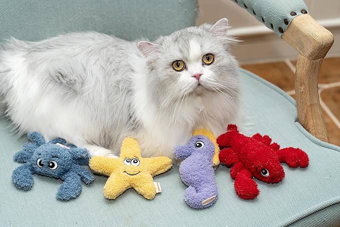 4 Pack Interactive Catnip Cat Plush Toy, Ocean Theme Set, 5'', for All Breed Size Cats (4 in 1)-PurrikoPets