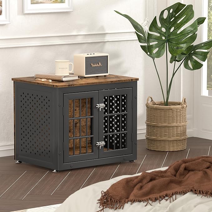 26" Heavy Duty Dog Crate Furniture for Small Dogs, Metal Kennel for High Anxiety Dogs, Chew Proof Pet Cage Indoor, Decorative Dog Kennel End Table-PurrikoPets