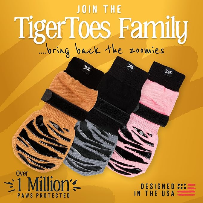 DOK TigerToes Premium Non-Slip Dog Socks for Hardwood Floors - Extra-Thick Grip That Works Even When Twisted - Prevents Licking, Slipping, and Great for Dog Paw Protection (X-Large)-PurrikoPets