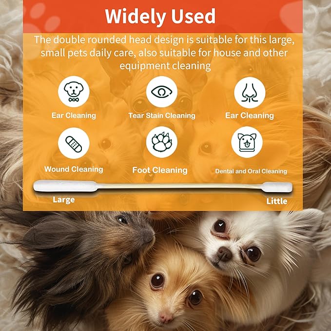 200 PCS 6 Inch Long Cotton Swabs in Box - Professional Large Cotton Swabs with Bamboo Handle - Double Sided Dog Ear Swabs - Specially Designed Big Cotton Swabs for Dog Ear, Cleaning Solution-PurrikoPets
