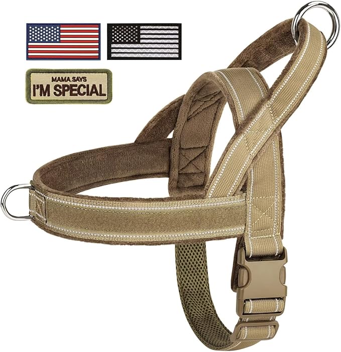 Forestpaw No Pull Dog Harness - Soft Flannel Padded Tactical Dog Vest Harness with Quick Release Buckle, Adjustable Reflective Pet Harness for Medium Dogs Walking Training,Brown M-PurrikoPets
