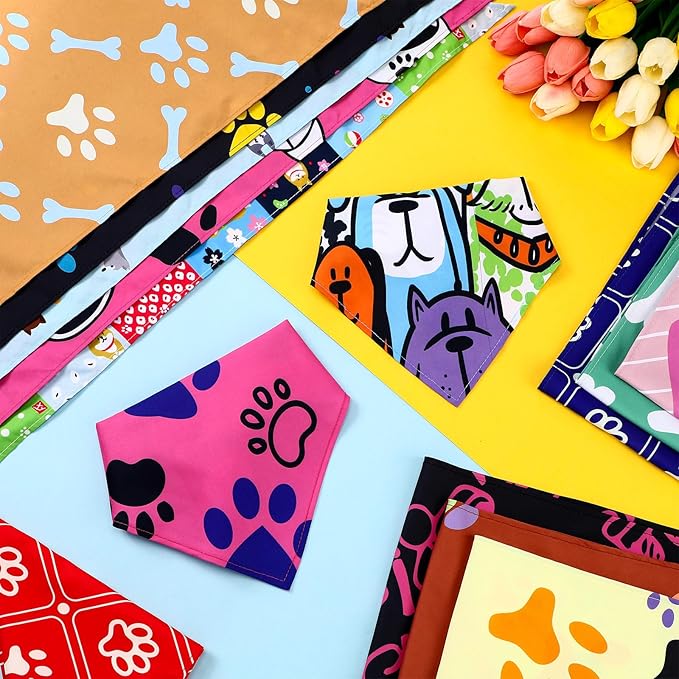 100 Pcs Paw Dog Bandanas Bulk Paw XL Pet Bandanas Colorful Triangle Pet Bibs Scarfs for Medium Large Dogs Spring Summer Birthday Holiday Costume Decoration-PurrikoPets