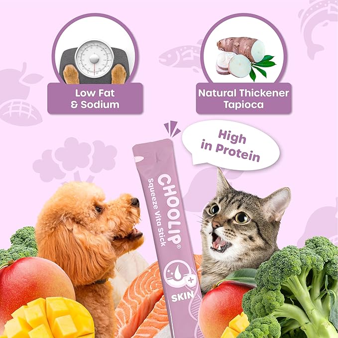 Grab & Go Squeeze Vita Stick Lickable Treats for Dogs & Cats. 49 Coat Support Sticks with Essential multivitamins. Soft and Tasty Paste for All Life Stages, Supporting Coat Health-PurrikoPets
