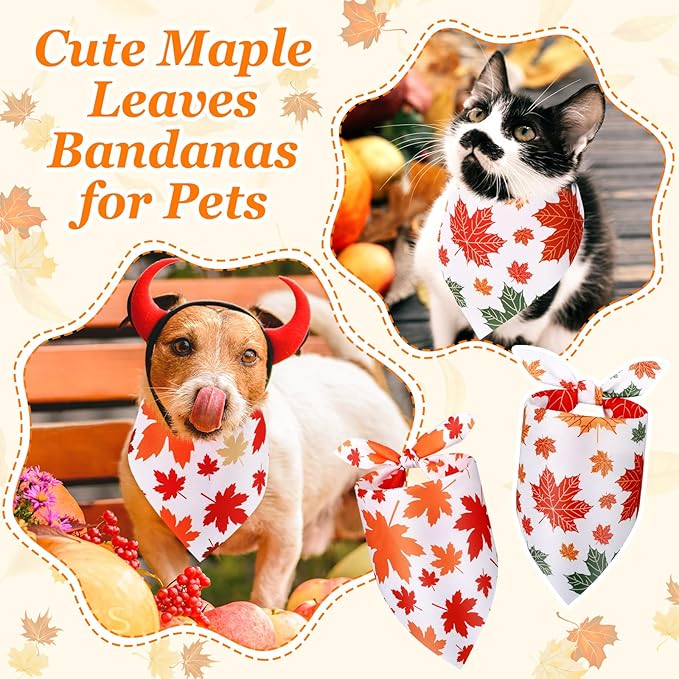 Abbylike 50 Pcs Fall Dog Bandana Bulk Maple Leaves Bandana for Dogs Triangle Kerchief Bibs Scarf for Small Medium Large Pet Autumn Thanksgiving Costume Accessories, 25 Styles (25.6 x 17.7 x 17.7 Inch)-PurrikoPets