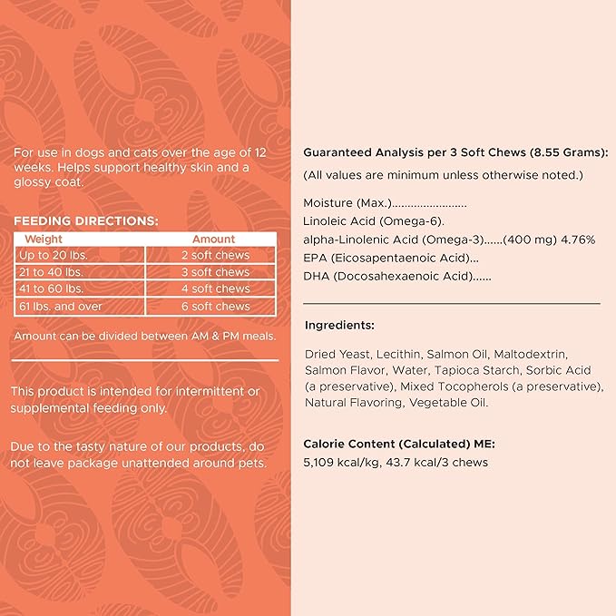 Fish Oil Omega 3 Supplements for Dogs -360 Soft Chew Treats for Skin and Coat -Salmon Oil Blend of Fatty Acids, Omega 3, 6, Vitamins, Antioxidants -Made in USA (2 Packs of 180, Salmon Flavor)-PurrikoPets