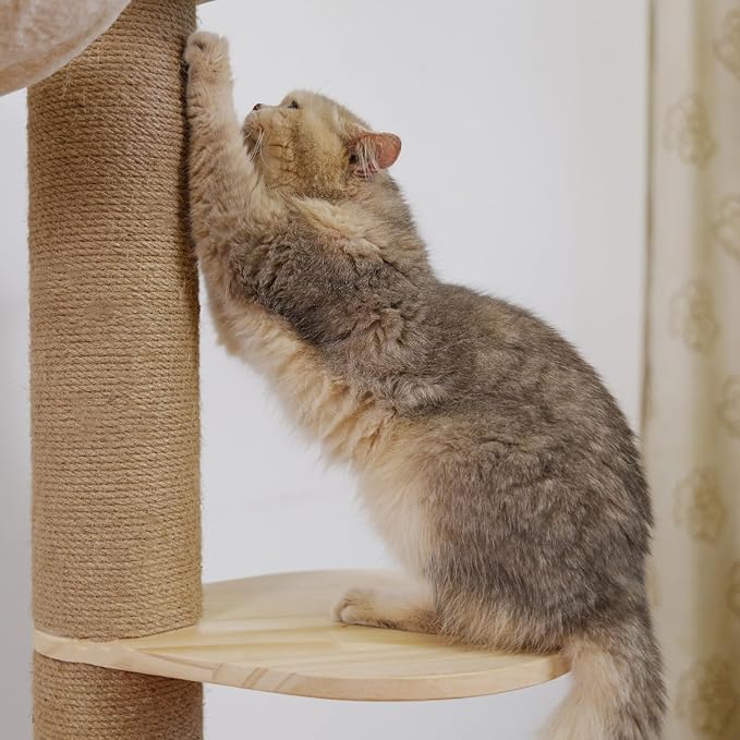 Floor to Ceiling Cat Tree Height (50-120 in) Adjustable Cat Tower 5 Tier Hemp Scratching Post High Cat Tree Sturdy Activity Tree Indoor Outdoor Cat Scratching Post Activity Center-PurrikoPets