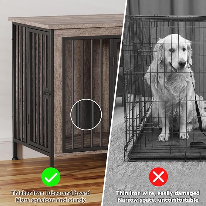 EasyCom 78 Inch Dog Cage Furniture for 2 Pets with Divider, XXL Wooden Double Dog Crate Furniture TV Stand for Mideum and Large Breed, Durable and Sturdy-PurrikoPets