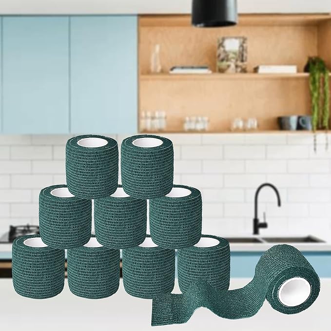 9 Pack 2" x 5 Yards Self Adhesive Bandage Wrap Self Stick Wrap for Ankle, Wrist, Finger, Sports, Breathable Cohesive Vet Tape for Pets (Dark Green)-PurrikoPets