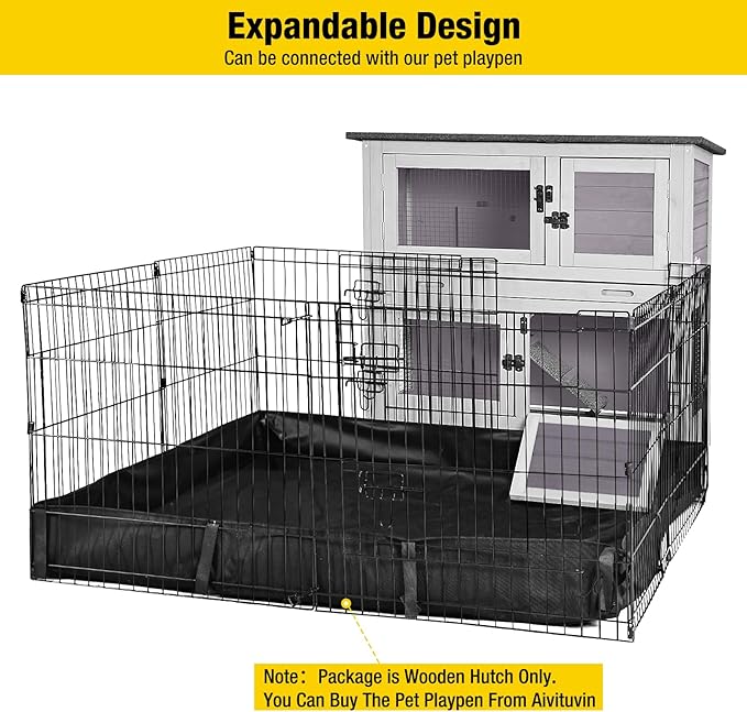 Aivituvin 36" Rabbit Hutch Bunny Cage Indoor Outdoor Guinea Pig Cage 2 Story Wth 2 Tray, Trap Door, Wheels-PurrikoPets