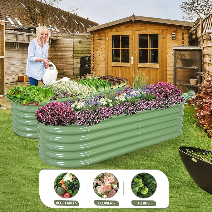 Galvanized Raised Garden Bed Outdoor- 2 Pcs Raised Beds for Gardening| Metal Planter Box, Steel Raised Garden Bed Kit with Gloves for Vegetables, Flower, Herbs (6x2x1.4FT, Green)-PurrikoPets