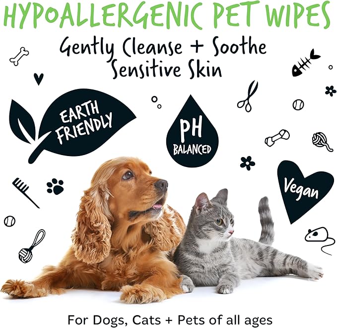 Dog Wipes, 100% Plastic Free Biodegradable pet Wipes for Full Body, Eye Wipes, Ear Wipes, Bum & Paws. 110 Sensitive Dog Grooming Wipes for Dogs, Puppy & cat Grooming (Fragrance Free)-PurrikoPets