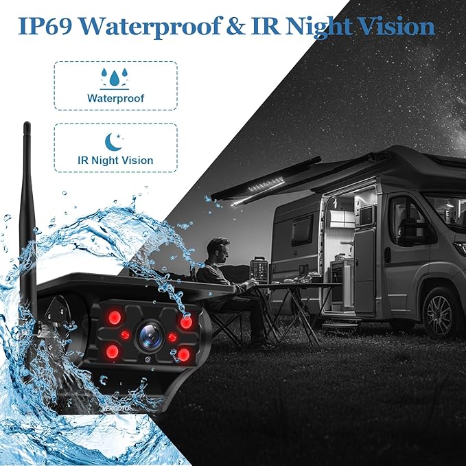 2 Magnetic Solar Wireless Backup Camera with 7'' IPS Touchscreen, 15,000mAh Rechargeable, Auto Sleep, No Wiring, 1080P Night Vision Wireless Backup Camera for Trucks, RV, Trailer, Camper VEKOOTO VK7-2-PurrikoPets