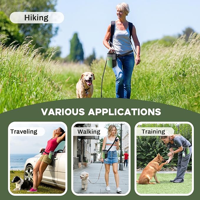 Dog Treat Pouch Training Behavior Aid, Dog Treat Training Bag for Dog Walks Outdoor Activities Travel, Built-in Poop Bag Dispenser 3 Ways to Wear-PurrikoPets