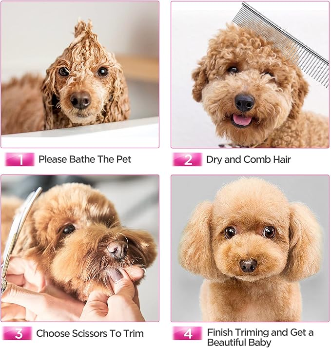 Gimars Dog Grooming Scissors Kit Professional 4CR with Safety Round Tip, 5 in 1 Heavy Duty Titanium Coated Thinning & Curved & Straight Shears-PurrikoPets