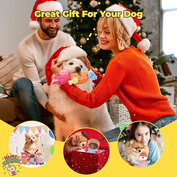 3pcs Dog Squeaky Toys, Plush Stuffed Puppy Chew Toy for Extended Play, Interactive Toys Gifts for Small Medium Large Chewer Dogs, Pet Toy Bulk to Keep Them Busy(Dog&Fox&Pig)-PurrikoPets