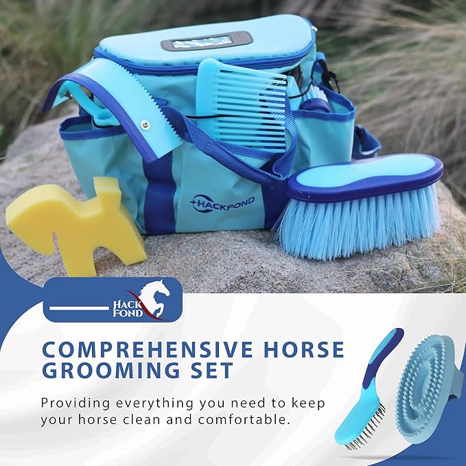 Horse Grooming Kit 9pcs Horse Brushes Equine Grooming Brushes Tack Room Supplies Set with Organizer Tote-PurrikoPets