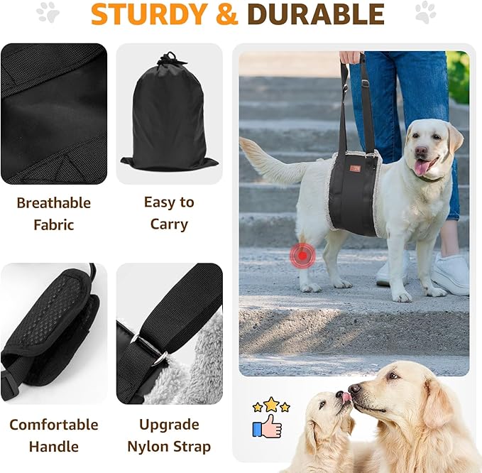 Adjustable Dog Lift Harness, Dog Sling for Large Dogs Hind Leg Support, Soft Lift Support Helps Senior, Injured, Disabled and After ACL Surgery Dogs-Black & Grey (Large)-PurrikoPets