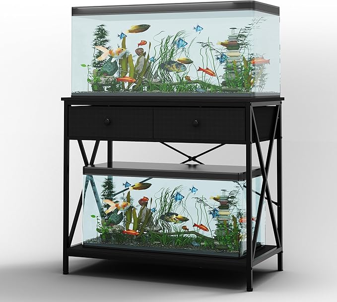 Fish Tank Stand 40 Gallon: Sturdy Aquarium Stand with Accessories Storage - Metal Fish Tank Table for 40-50 Gallon Reptile Breeder Turtle Terrarium - 35"X19.54" Weight Capacity 660 lbs-PurrikoPets