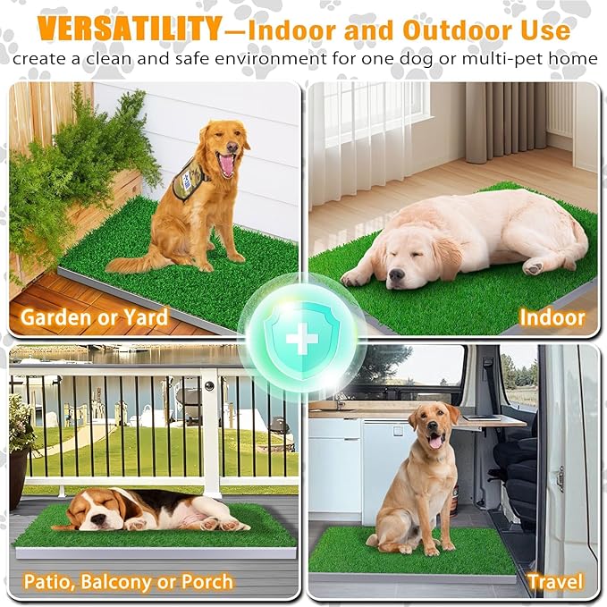 Dog Grass Pad with Tray, Reusable Large Artificial Turf Grass Potty and Puppy Pee Pads for Dogs, Portable Stainless Steel Dog Litter Box for Indoor/Outdoor Potty Training Toilet-PurrikoPets