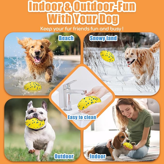 4.72" Indestructible Large Rugby Balls for Aggressive Chewers Durable Olive Bouncy Interactive Football Toy for Dogs Fetch Game Lightweight Floating Outdoor Training, Yellow-PurrikoPets