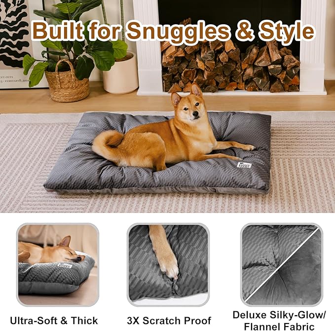 FUNNY FUZZY 35×23 Washable Dog Crate Bed,Orthopedic Cushion Mattress for Large Dogs-Fits 36 Inch Dog Crates, Reversible,Durable & Comfortable Pet Bed,L,Charcoal Grey-PurrikoPets