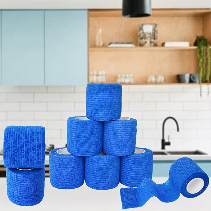 9 Pack 2" x 5 Yards Self Adhesive Bandage Wrap Self Stick Wrap for Ankle, Wrist, Finger, Sports, Breathable Cohesive Vet Tape for Pets (Dark Blue)-PurrikoPets