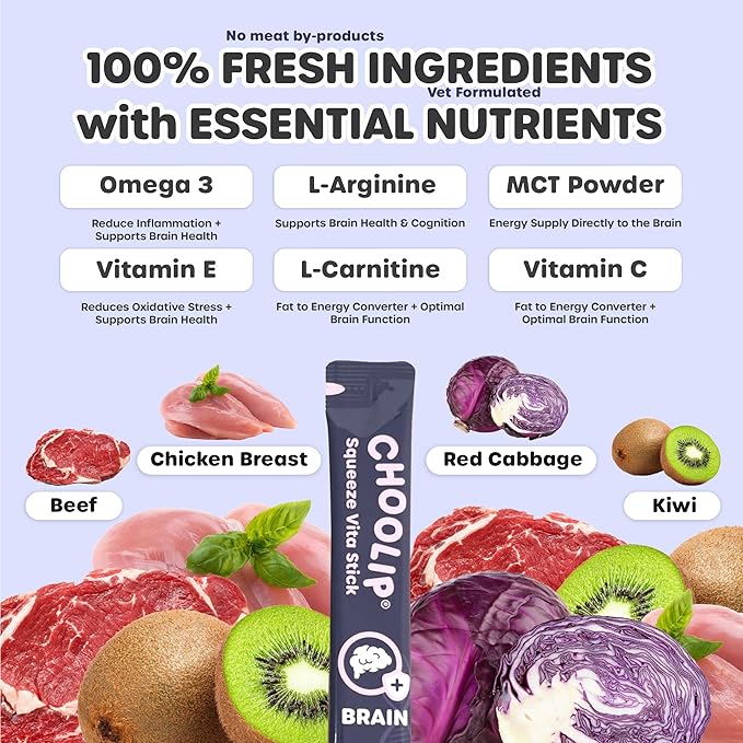 Grab & Go Squeeze Vita Stick Lickable Treats for Dogs & Cats. 49 Brain Support Sticks with Essential multivitamins. Soft and Tasty Paste for All Life Stages, Supporting Brain Health-PurrikoPets