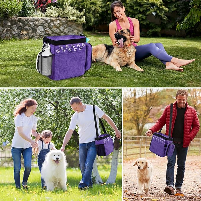 Dog Travel Bag with Treat Pouch, Airline Approved Dog Bags for Traveling, 2 Dog Food Travel Container, 2 Travel Bowls, Weekend Dog Travel Bag for Supplies, Dog Travel Kit Accessories-PurrikoPets