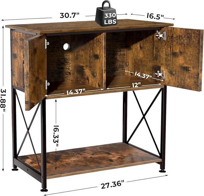 20-29 Gallon Aquarium Stand Metal Frame Fish Tank Stand with Cabinet Storage, for 20 Gallon Long Aquarium,30.7" L*16.5" W Tabletop,330LBS Capacity Rustic Brown and Black PG01YGN-PurrikoPets