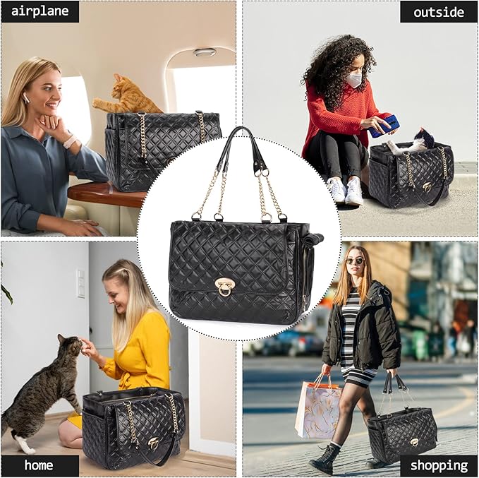 Fashion Pet Carrier Dogs Cat Small Animals Purse Bag, Leather Pet Carriers Dog Puppy Kitten Tote Travel Handbag TSA Airline-Approved-PurrikoPets