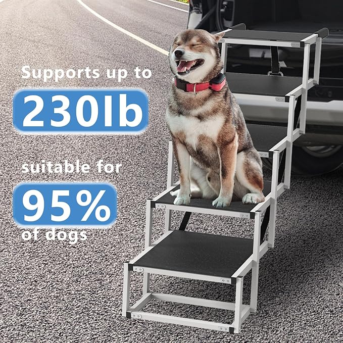 Dog Stairs for Large Dogs - 5 Step Foldable Dog Ramp for Car Non-Slip Surface Support up to 230lbs - Suitable for SUV,Truck, Sofas, Bed-PurrikoPets