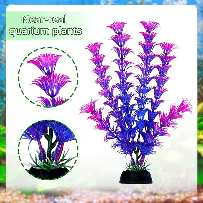 Fish Tank Accessories Aquarium Decorations Plants, 9pcs Colorful Fish Tank Artificial Plants and Cave Rock Decor Set, Aquarium Decor Plastic Plants-PurrikoPets