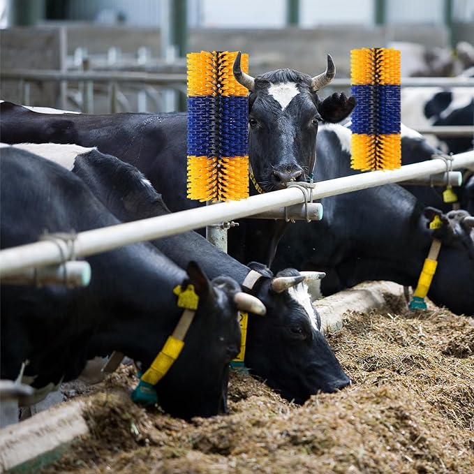 2PCS Livestock Scratching Brush, 17.5 x 7.8 Inch Goat Brushes for Grooming, Horse Brushes for Shedding, Livestock Brush with 8 Screws Great for Horse, Elk, Cattle, Pig, Sheep(Yellow)-PurrikoPets