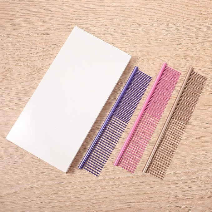 3 Pcs Stainless Steel Grooming Combs for Matted and Tangled Long Hair - Pet Guide Clippers for Dog and Cat-PurrikoPets