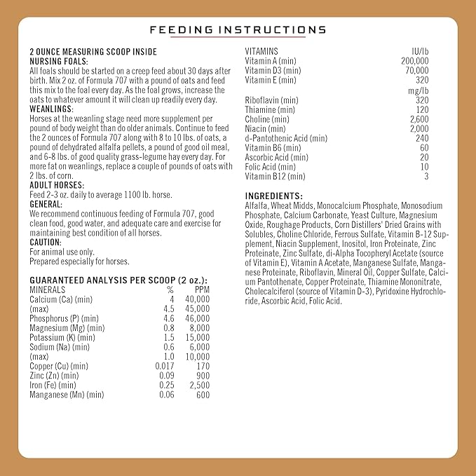 Formula 707 Daily Essentials Equine Supplement, 12 lb Bag – Complete Vitamins and Minerals for Superior Health and Condition in Horses-PurrikoPets