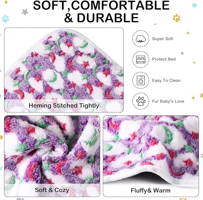 4 Pcs Waterproof Guinea Pig Blankets Washable Small Animal Fleece Bedding Absorbent Guinea Pig Cage Liners Reusable Pet Pee Pad Sleep Mat Pad Cover for Hamster Ferret (Moon Star Pattern,12 x 12 Inch)-PurrikoPets