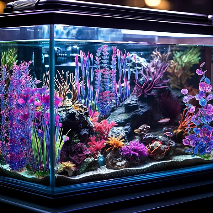 10 Pcs Large Aquarium Artificial Plants Decorations, Tall Plastic Fish Tank Plant Decorations for Household and Office Aquarium(Purple)-PurrikoPets