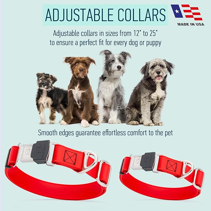 Dogline Biothane Waterproof Dog Collar with Herm Sprenger Black Stainless Steel Quick Release Buckle – Heavy Duty Tactical Durable Collar for Dogs – Comfortable and Safe Pet Collar W 1" L 15-25" Red-PurrikoPets