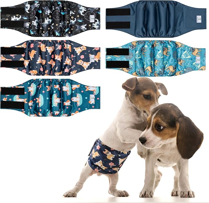 5 Pack Dog Diapers Male,Reusable Leakproof Pet Soft Dog Belly Band Wraps,High Absorbency Male Dog Diaper,Wider Washable Belly Band for Doggy Incontinence and Puppy Training-PurrikoPets