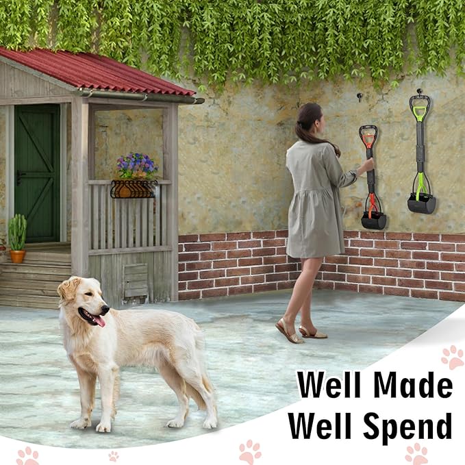 33" Pooper Scooper 2 Pack, XL Tall Handle No Touch Dog Pooper Scooper for Large Small Dogs, Durable Spring & Lightweight, Large Pooper Scooper for Dogs Heavy Duty, Foldable Dog Poop Pick Up Tool-PurrikoPets