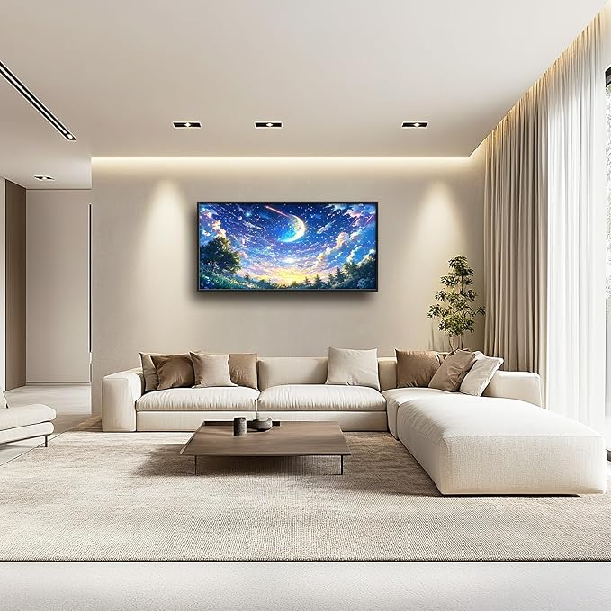 Framed Large Anime Sky Wall Art for Living Room, Oversized Fantasy Night Sky Forest Wall Decor Nature Canvas Painting Modern Artwork Home Decoration for Living Room Bedroom Office 60"x30"-PurrikoPets