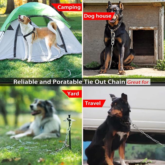 25ft Dog Chains for Outside - Heavy Duty Tie Out Chain Leash Great for Small to Large Dogs Up to 200Lbs - Chew Proof Long Chain for Yard Camping or Travel-PurrikoPets