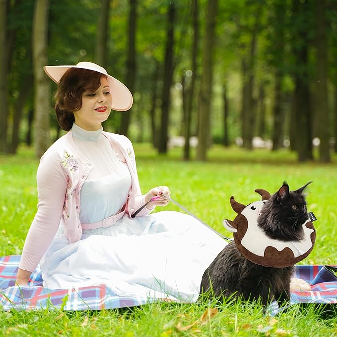 Adjustable Cat Collar Soft to Stop Licking After Surgery for Kitten, Alternative to Cone of Shame, Donut Cone for Cats, Pet Elizabethan Collar (Cow, Medium)-PurrikoPets