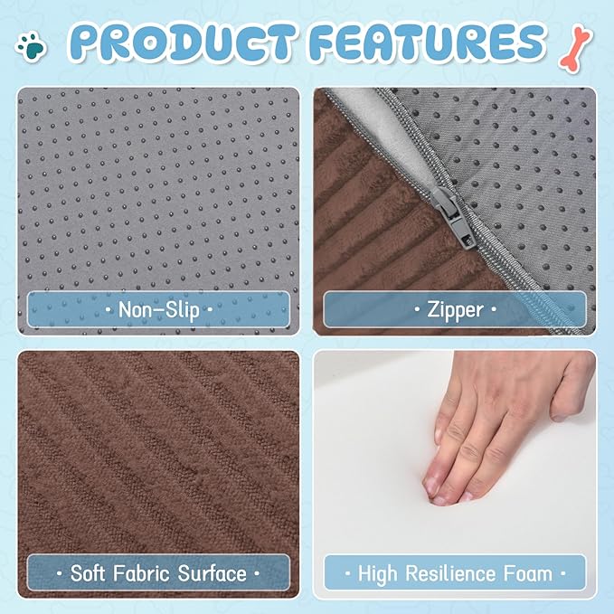 Dog Stairs & Steps for High Beds, 2 Steps High Density Foam Waterproof Dog Ramp for Small Dogs and Cats, Pet Stairs with Washable Cover for Bed, Couch, Sofa and Car, Coffee (H: 11.8")-PurrikoPets