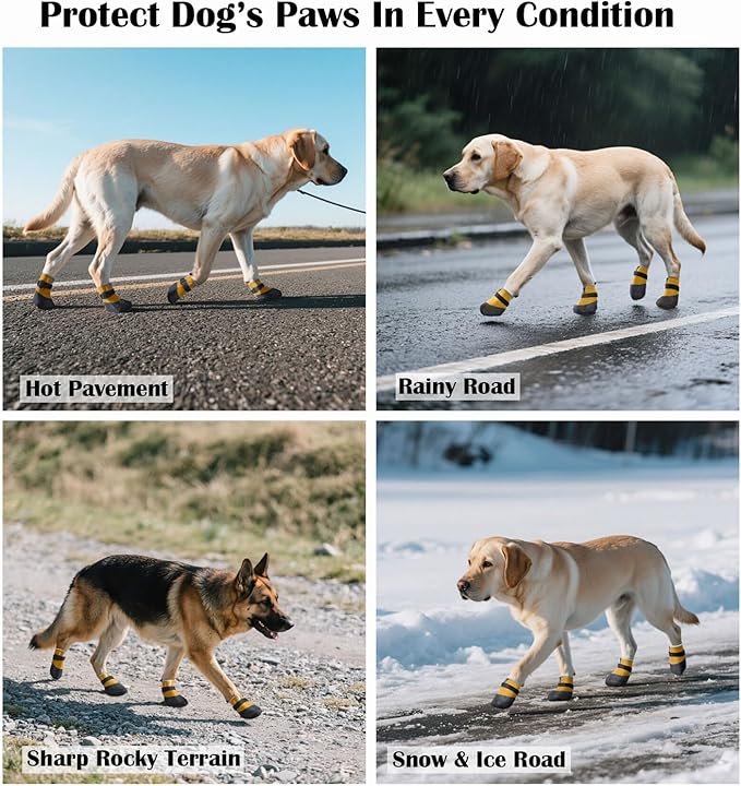 Dog Shoes Lightweight Dog Boots-Breathable Knitted Paw Protector with Adjustable Strap for Hot Pavement, Rain Walking, Hardwood Floors Anti Slip Reduce Noise, Prevent Licking Paws(Yellow,XXL)-PurrikoPets